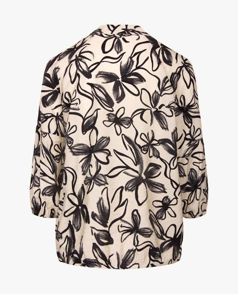 Rabe - Blouson met ronde v-hals - Crêpe - Off-white met navy