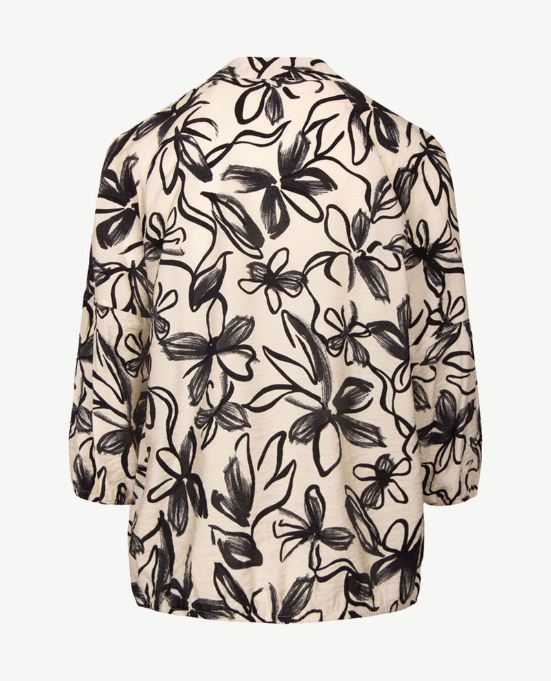 Rabe - Blouson met ronde v-hals - Crêpe - Off-white met navy