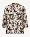 Rabe - Blouson met ronde v-hals - Crêpe - Off-white met navy