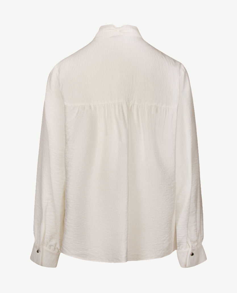 Rabe - Damesblouse - Opstaand boordje en strik - Off-white