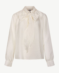Rabe - Damesblouse - Opstaand boordje en strik - Off-white