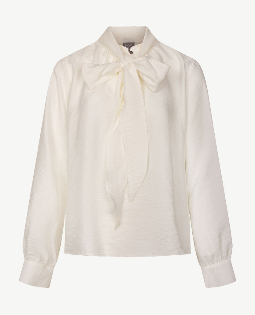 Rabe - Damesblouse - Opstaand boordje en strik - Off-white