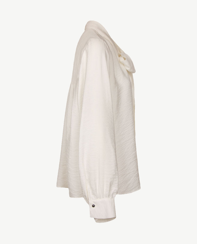 Rabe - Damesblouse - Opstaand boordje en strik - Off-white