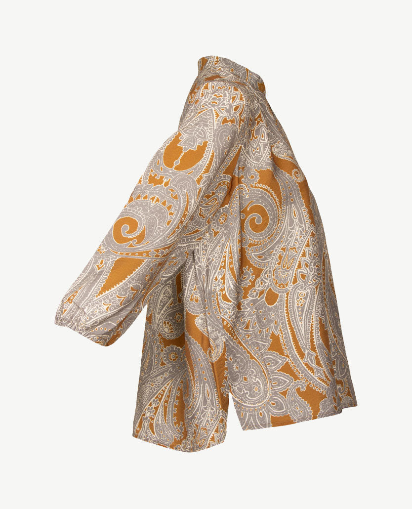 Rabe - Damesblouse - Opstaand boordje - Dessin cognac en grijs met off-white