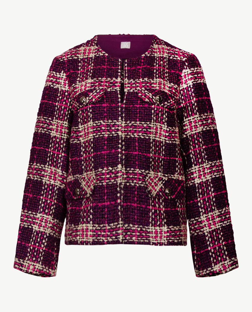 Rabe - Vest 'Chanel' - Bouclé met paars, burgundy, off-white en grijs