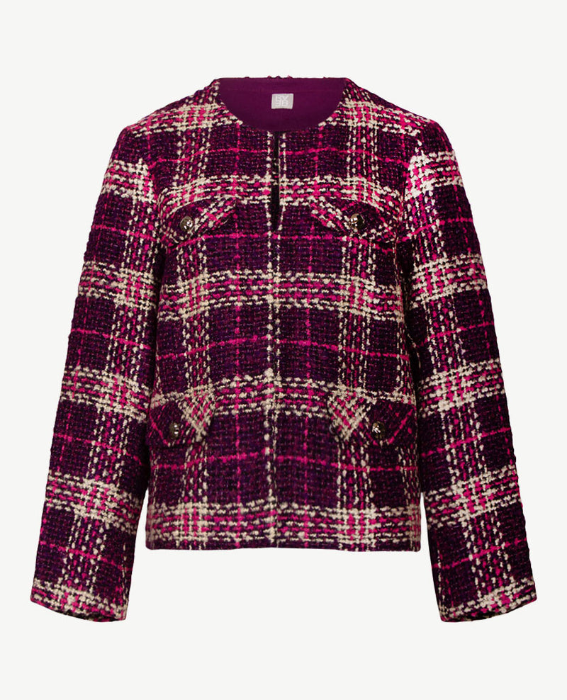 Rabe - Vest 'Chanel' - Bouclé met paars, burgundy, off-white en grijs