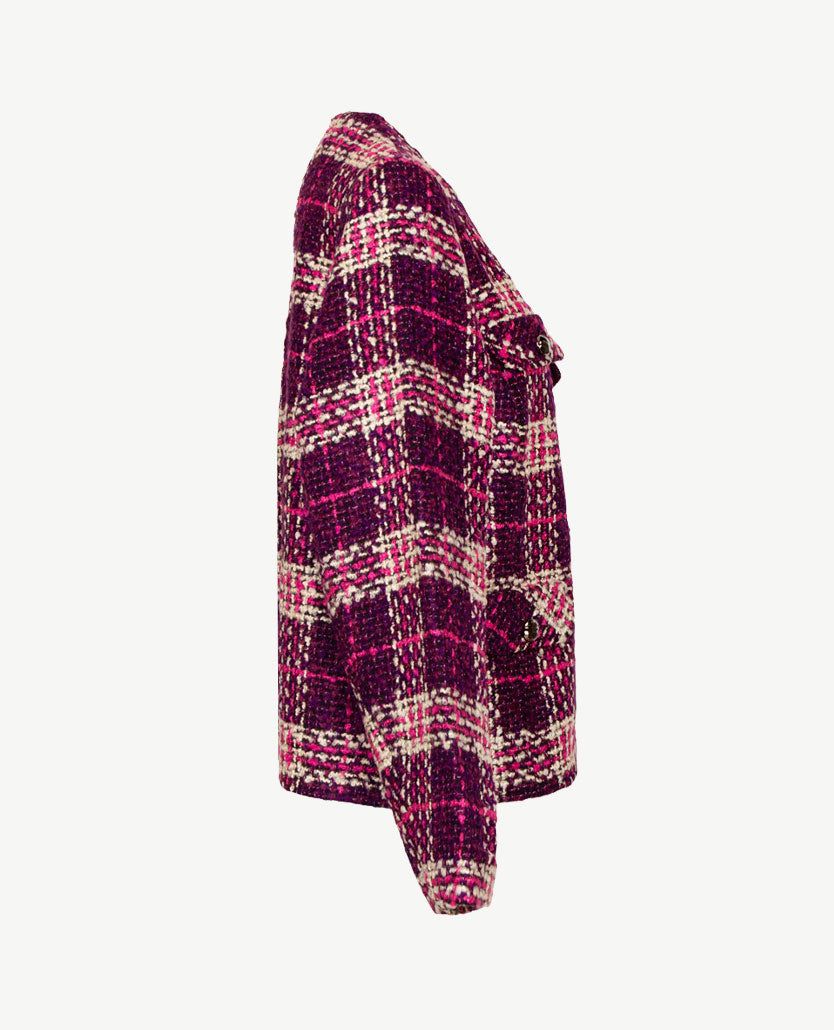 Rabe - Vest 'Chanel' - Bouclé met paars, burgundy, off-white en grijs
