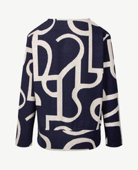 Rabe - Dunne damespullover - Jersey - dessin navy met grijs achterkant
