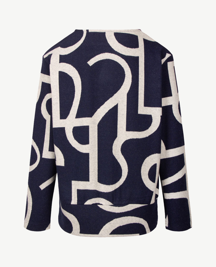 Rabe - Dunne damespullover - Jersey - dessin navy met grijs achterkant