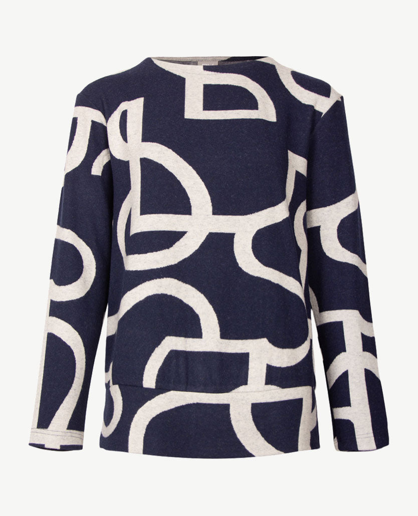 Rabe - Dunne damespullover - Jersey - dessin navy met grijs voorkant