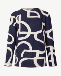 Rabe - Dunne damespullover - Jersey - dessin navy met grijs voorkant