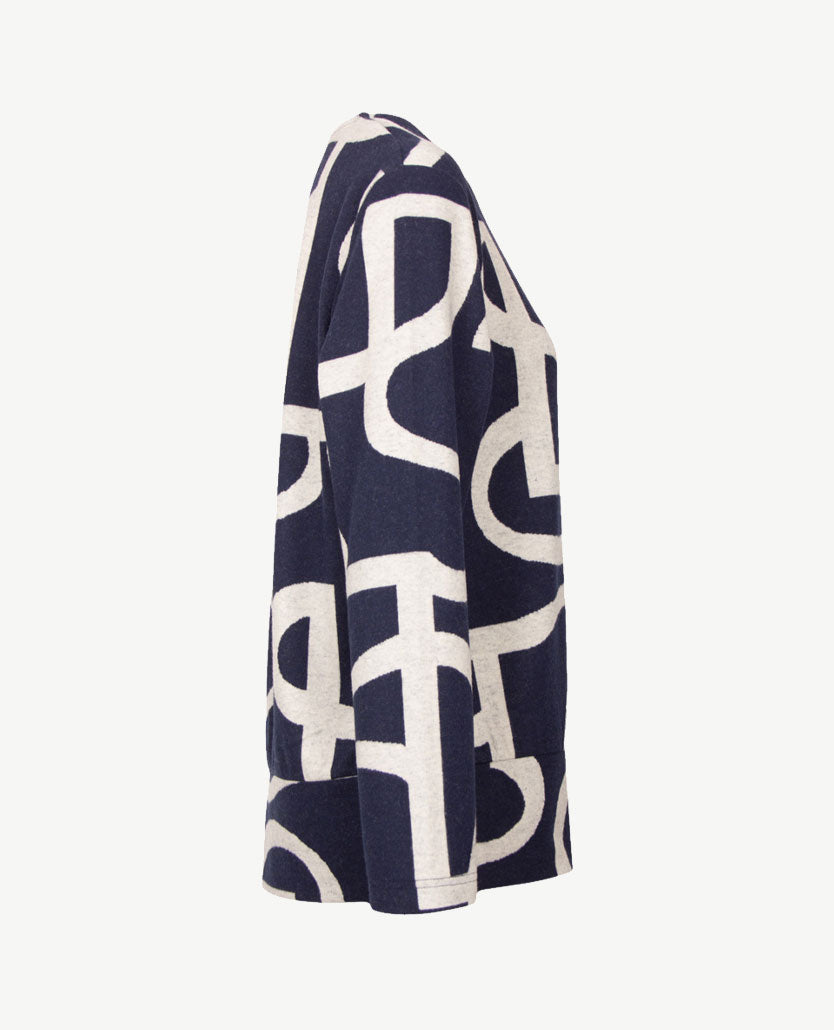 Rabe - Dunne damespullover - Jersey - dessin navy met grijs zijkant