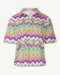 Rabe - Blouson met polokraag - Zigzag lila, kahki, groen en wit