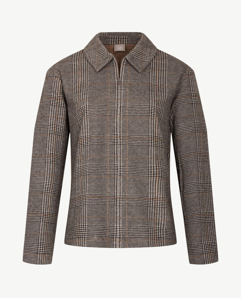 Rabe - Top Polo met rits - Pied de poule - Zwart, grijs, off-white en beige