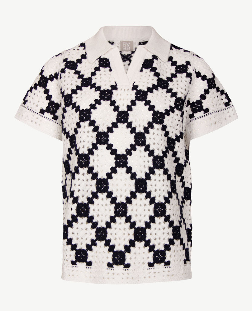 Rabe - Damespolo gebreid - Wit met navy
