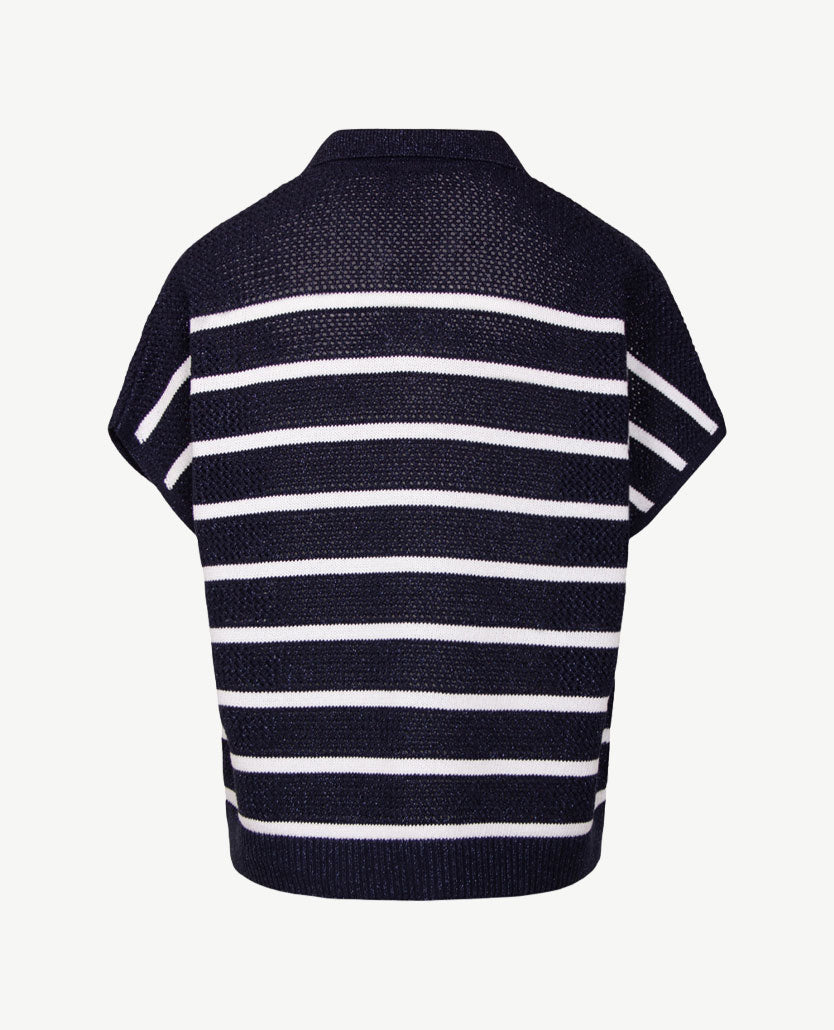 Rabe - Polo - Streep navy met wit en glansje