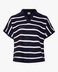 Rabe - Polo - Streep navy met wit en glansje