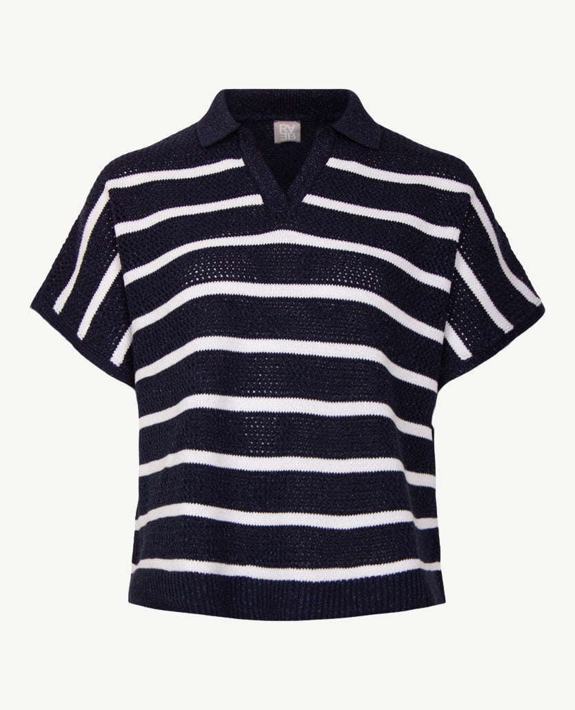Rabe - Polo - Streep navy met wit en glansje