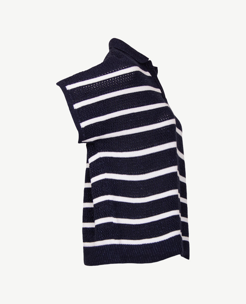Rabe - Polo - Streep navy met wit en glansje