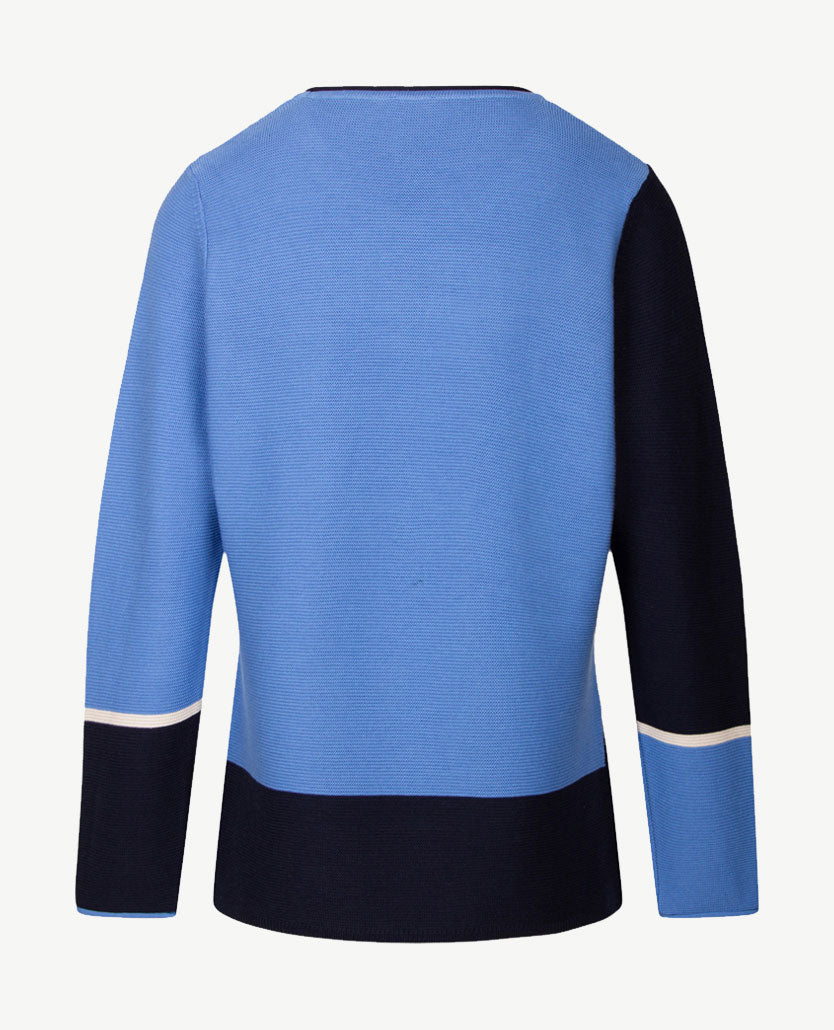 Rabe - Pullover - Ronde hals - Blokdessin blauwen met navy met beige