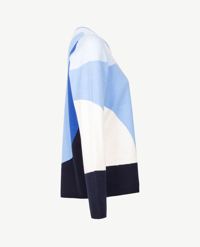 Rabe - Pullover - Ronde hals - Blauwen met navy en off-white