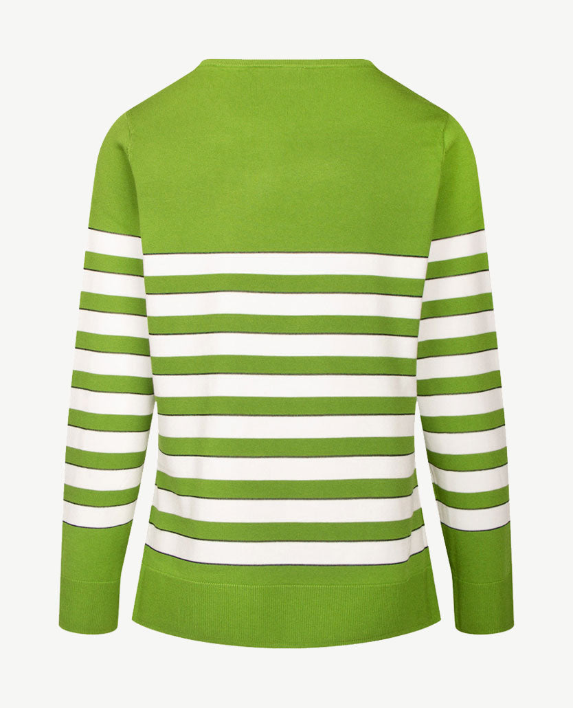 Rabe - Lichte pullover - Ronde hals - Mosgroen, off-white en glansdraadje