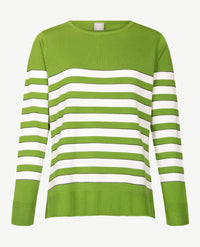 Rabe - Lichte pullover - Ronde hals - Mosgroen, off-white en glansdraadje