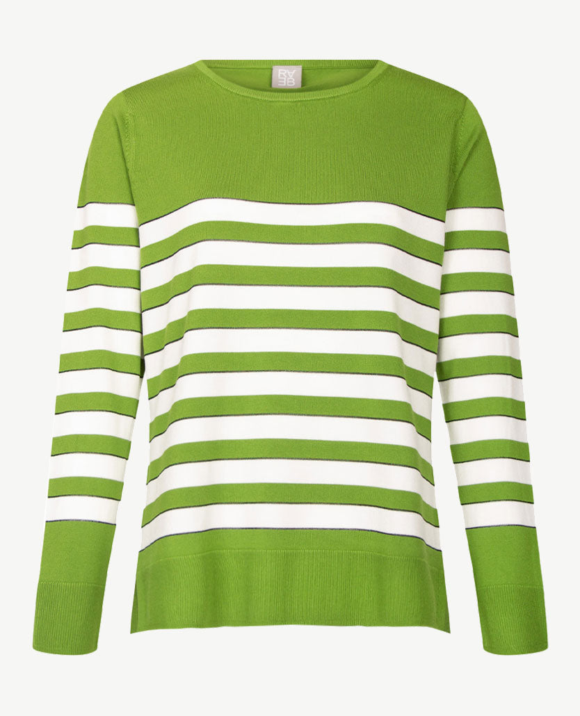 Rabe - Lichte pullover - Ronde hals - Mosgroen, off-white en glansdraadje