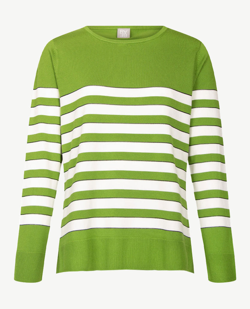 Rabe - Lichte pullover - Ronde hals - Mosgroen, off-white en glansdraadje