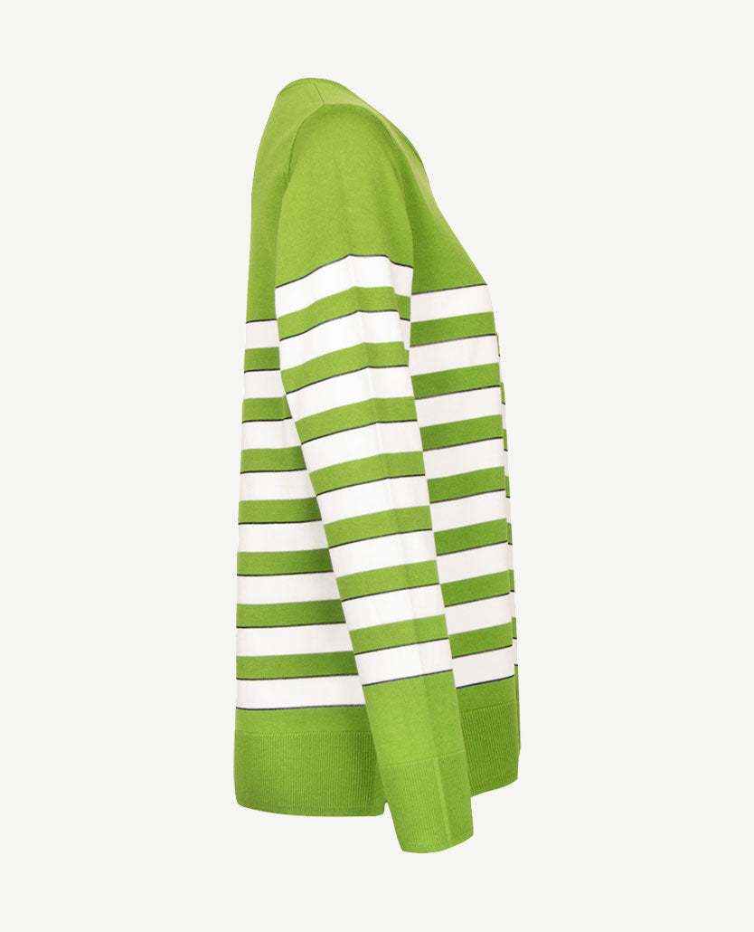 Rabe - Lichte pullover - Ronde hals - Mosgroen, off-white en glansdraadje