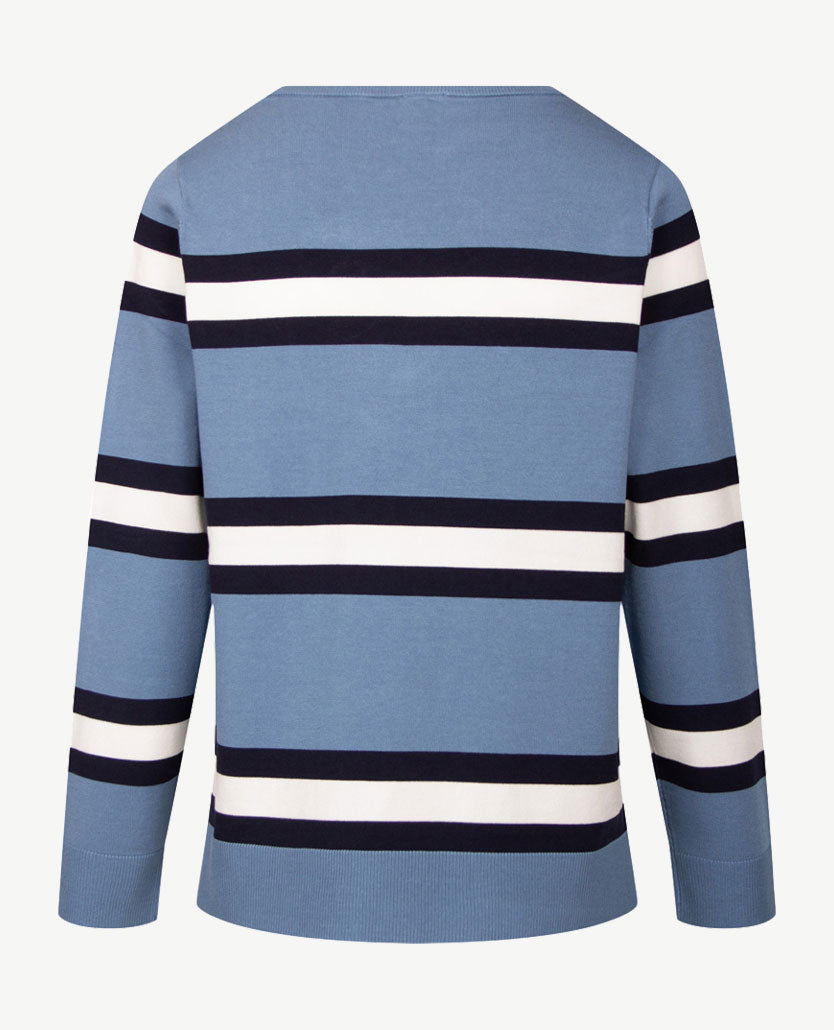 Rabe - Lichte pullover - Ronde hals - Ice blue met off-white en navy