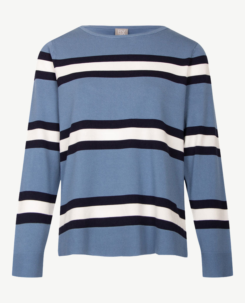 Rabe - Lichte pullover - Ronde hals - Ice blue met off-white en navy