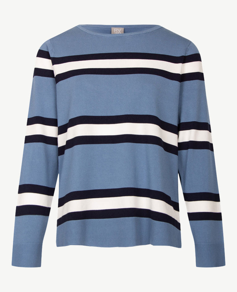 Rabe - Lichte pullover - Ronde hals - Ice blue met off-white en navy