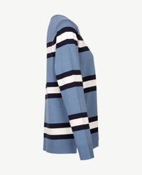 Rabe - Lichte pullover - Ronde hals - Ice blue met off-white en navy