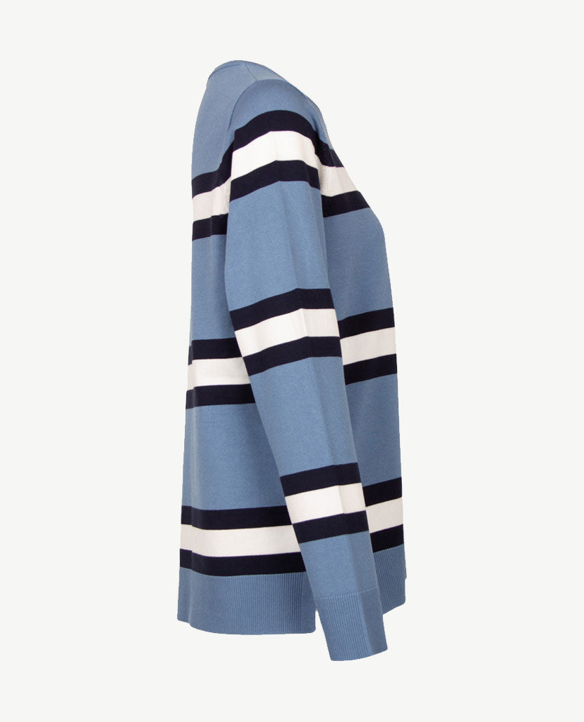 Rabe - Lichte pullover - Ronde hals - Ice blue met off-white en navy