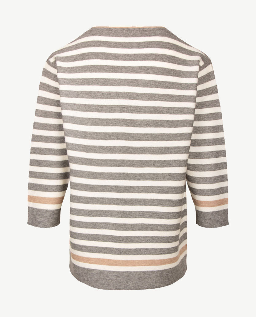 Rabe - Pullover - Ronde hals - Streep grijs, off-white en beige