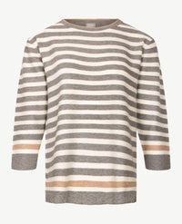 Rabe - Pullover - Ronde hals - Streep grijs, off-white en beige