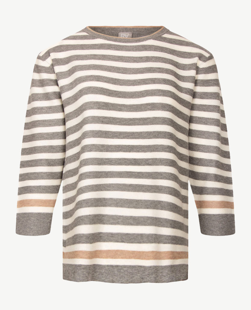 Rabe - Pullover - Ronde hals - Streep grijs, off-white en beige