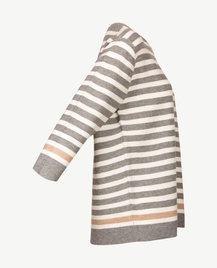 Rabe - Pullover - Ronde hals - Streep grijs, off-white en beige