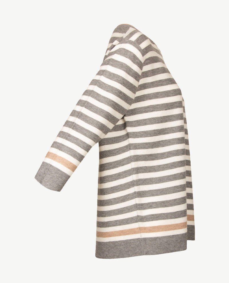 Rabe - Pullover - Ronde hals - Streep grijs, off-white en beige