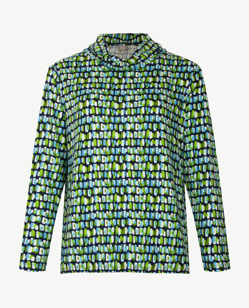 Rabe - Dunne pullover coll - jersey - Dessin turquise, navy, wit en groen