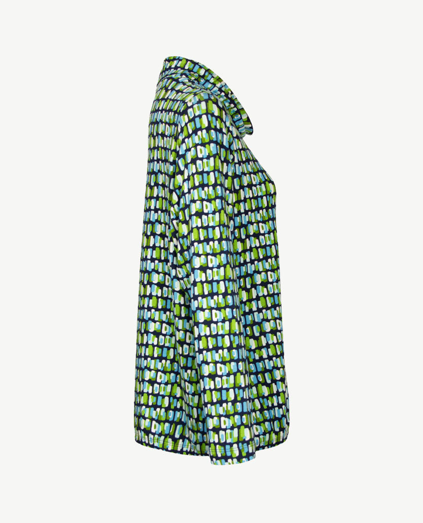 Rabe - Dunne pullover coll - jersey - Dessin turquise, navy, wit en groen