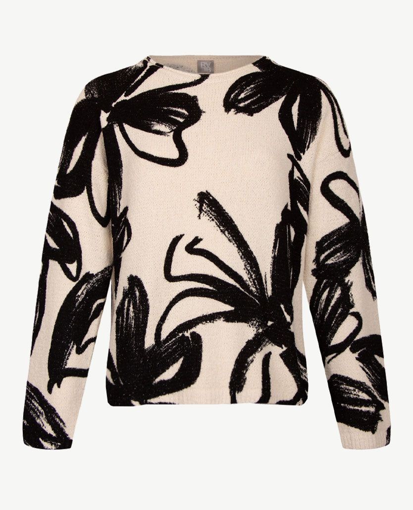 Rabe - Lichte pullover - Ronde hals - Zwart met off-white