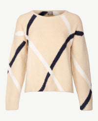 Rabe - Damespullover - Ronde hals - Cream, navy en wit