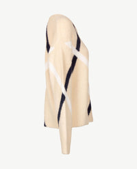 Rabe - Damespullover - Ronde hals - Cream, navy en wit