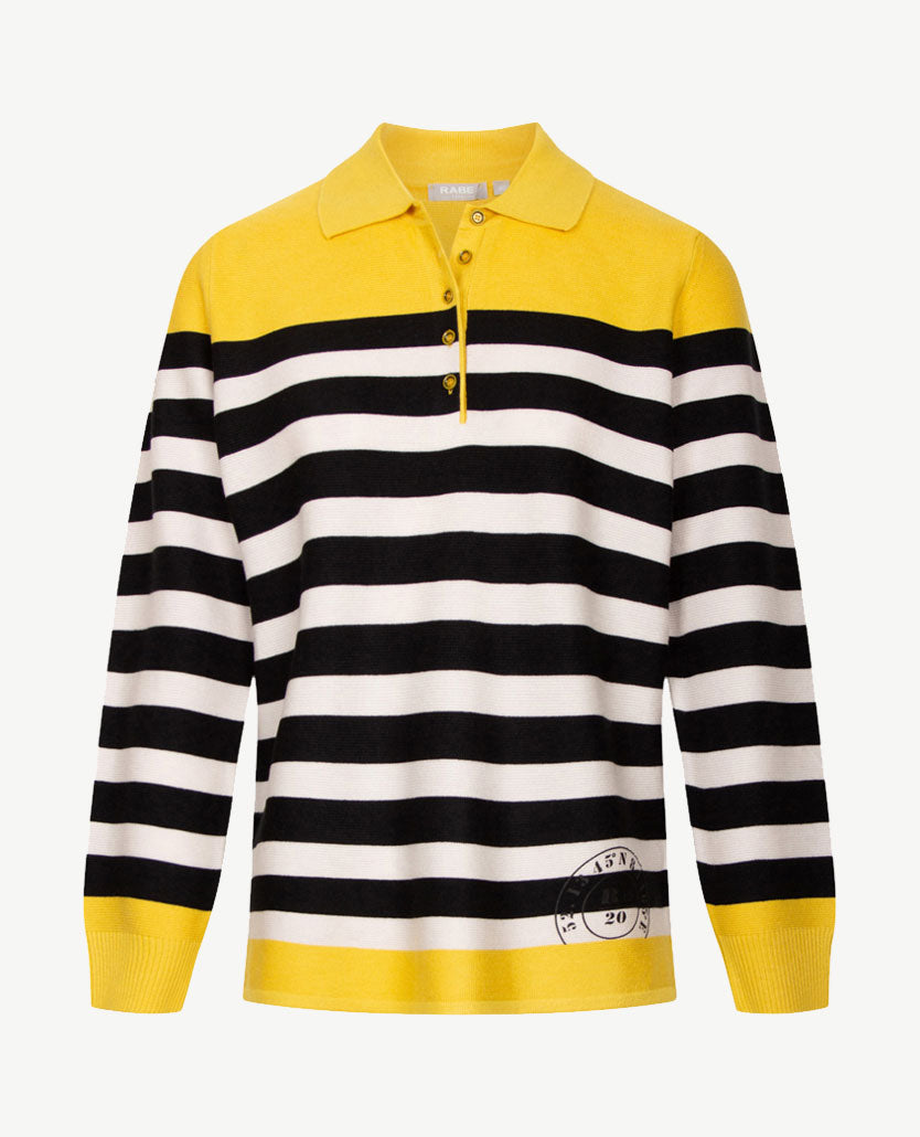 Rabe - Polo gebreid - Zwart, off-white en warm geel