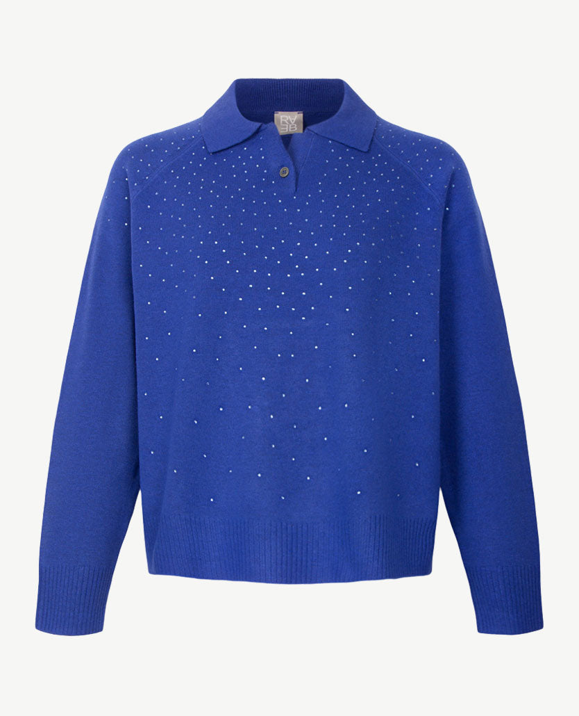 Rabe - Damespolo - gebreid - Kobalt met glitters voorkant