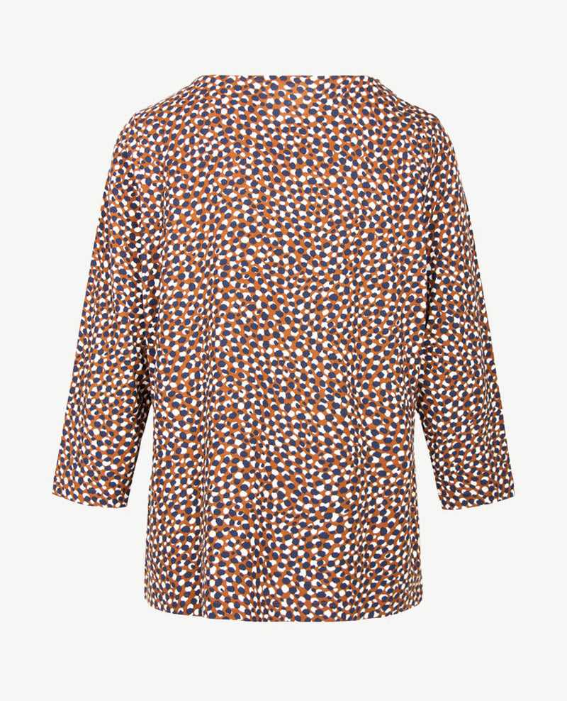 Rabe - Top - Ronde hals - jersey - Dots navy, cognac en off-white