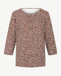 Rabe - Top - Ronde hals - jersey - Dots navy, cognac en off-white