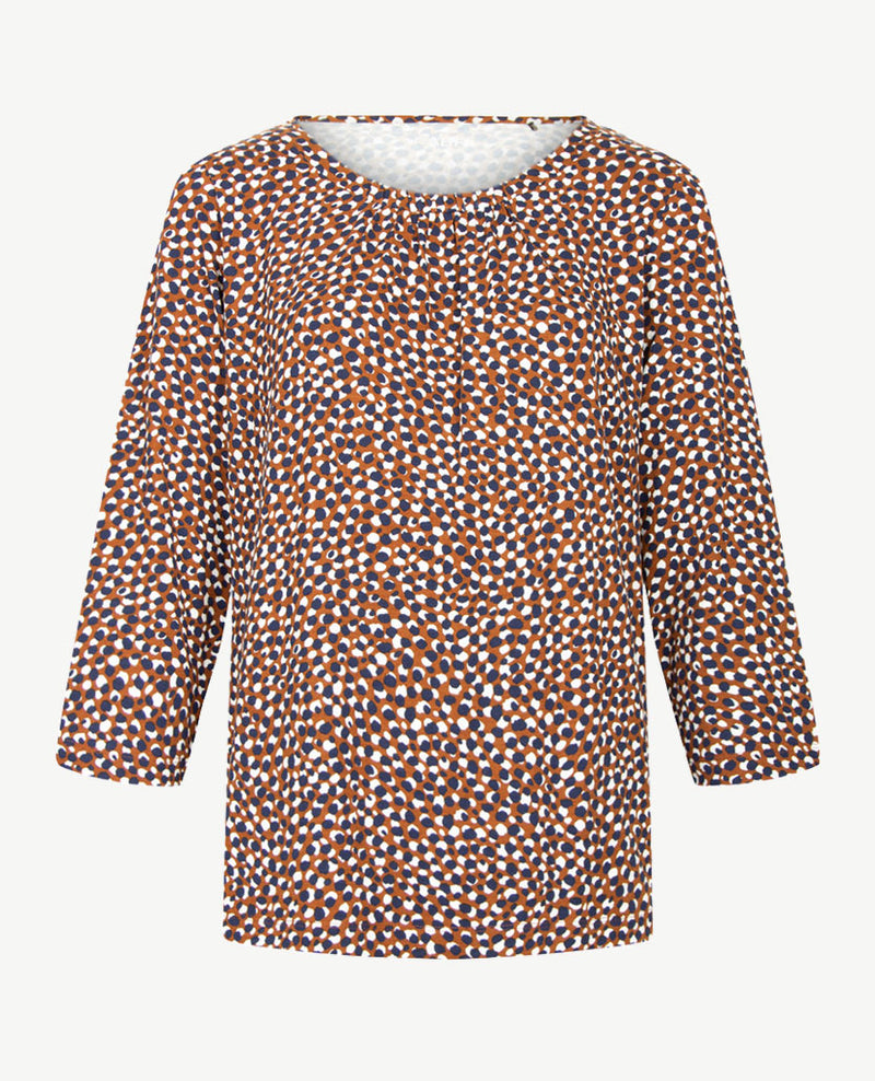 Rabe - Top - Ronde hals - jersey - Dots navy, cognac en off-white